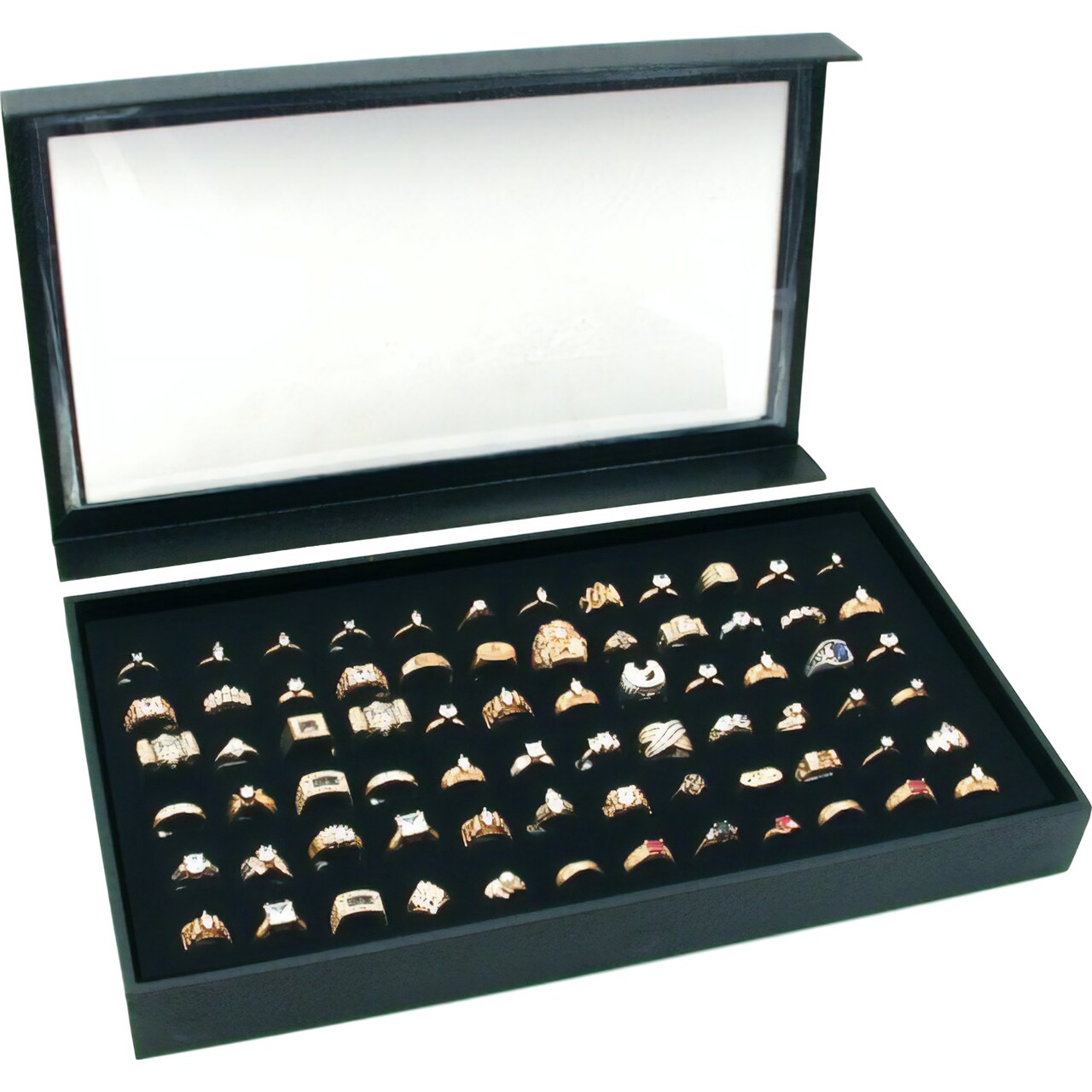 72 Ring Black Jewelry Box Display Case Magnetic Lid New